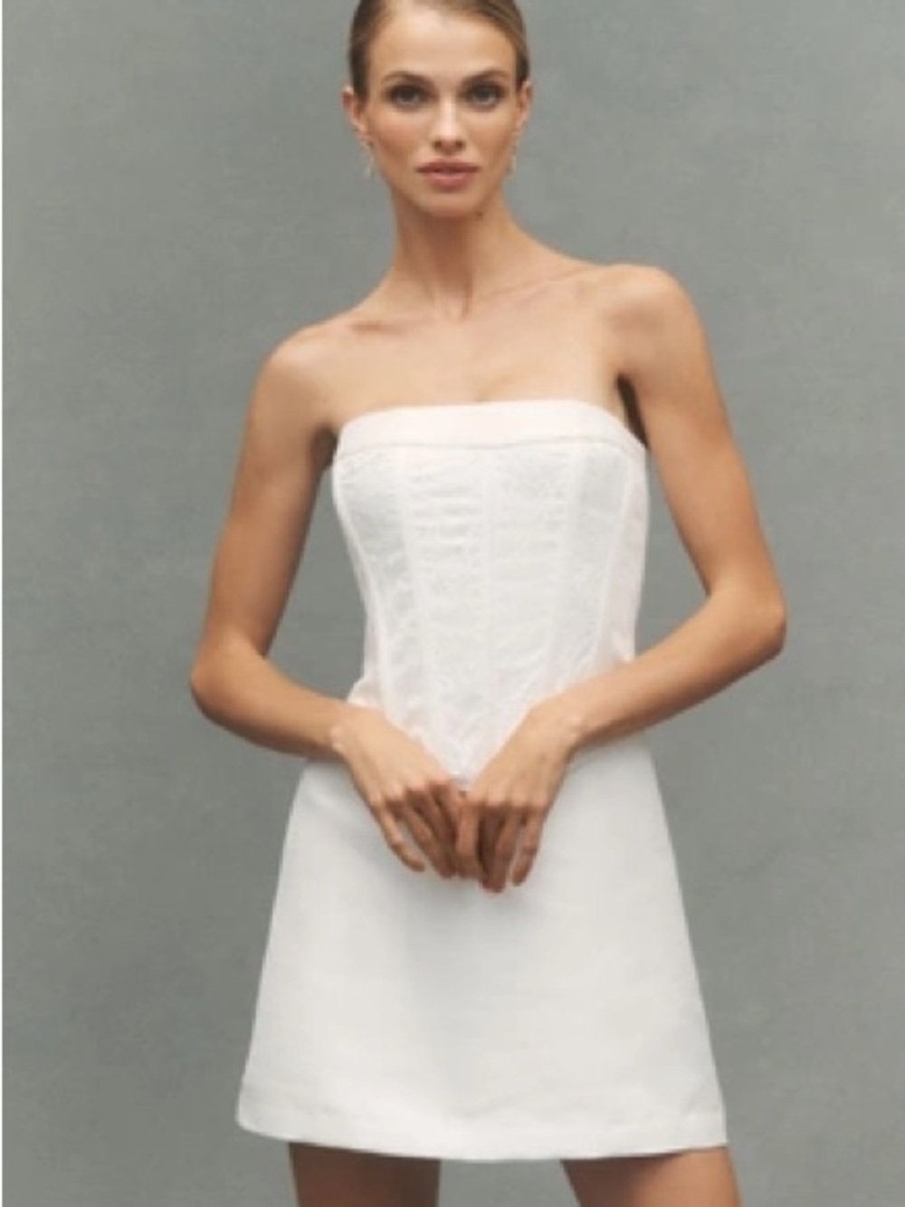 Strapless White Mini Dress with Structured Bodice